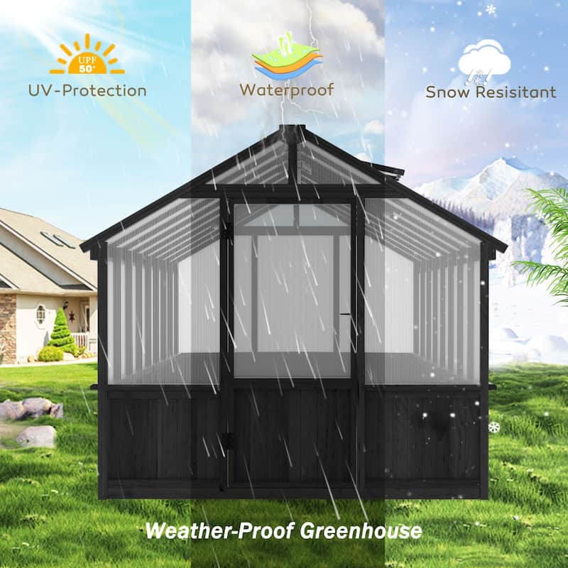 VEIKOUS Walk-in Wooden Greenhouse for Outside, Garden and Backyard, Black Greenhouse