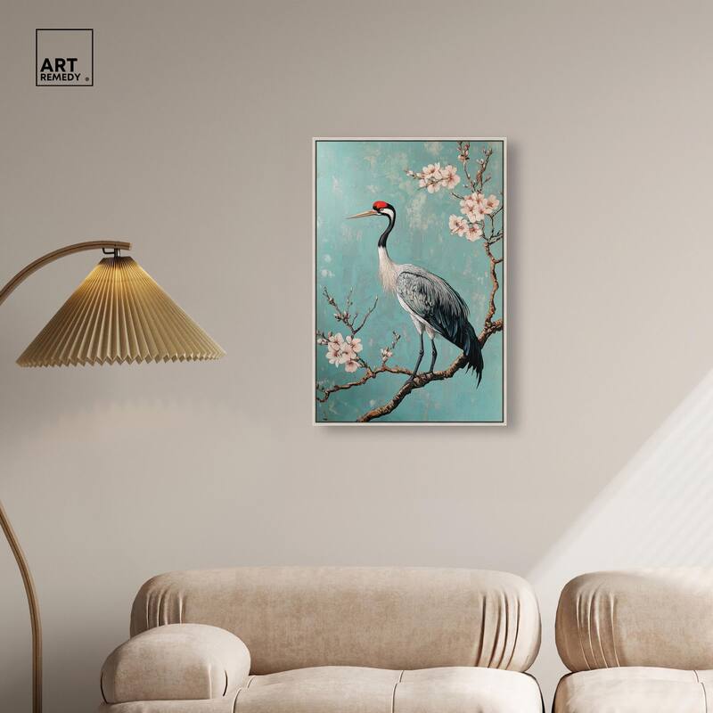 Crane in Blossom Canvas by Art Remedy