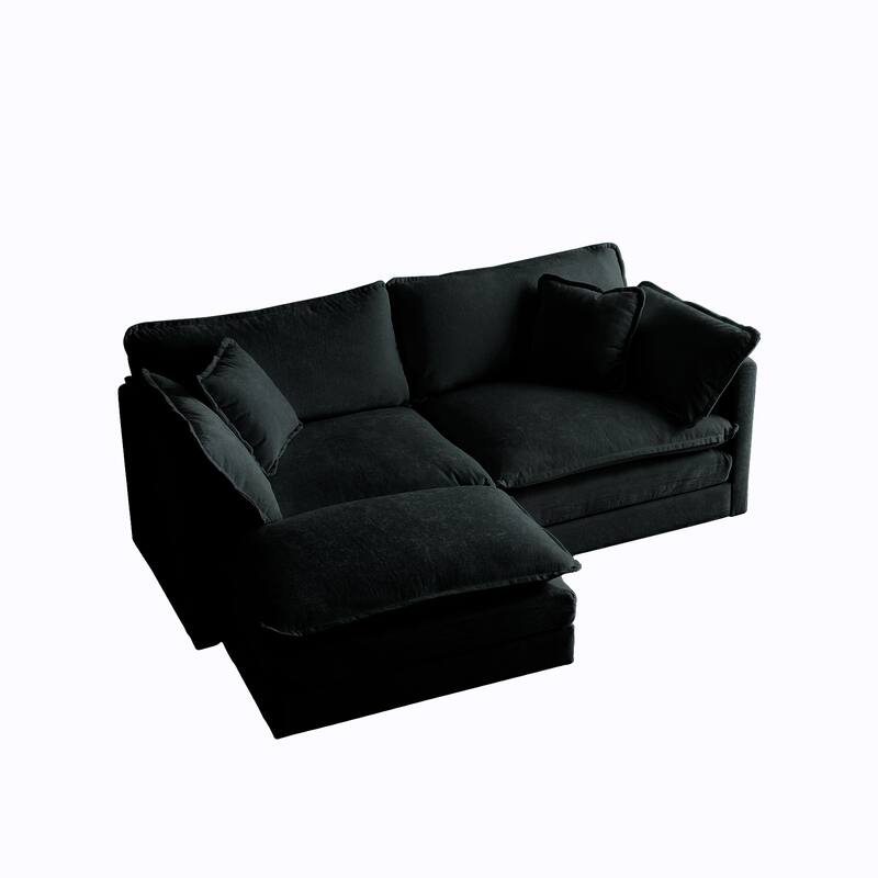 GDFStudio - Pawn Chenille L-Shaped 2 Seater Sofa with 1 Ottoman with Pillow
