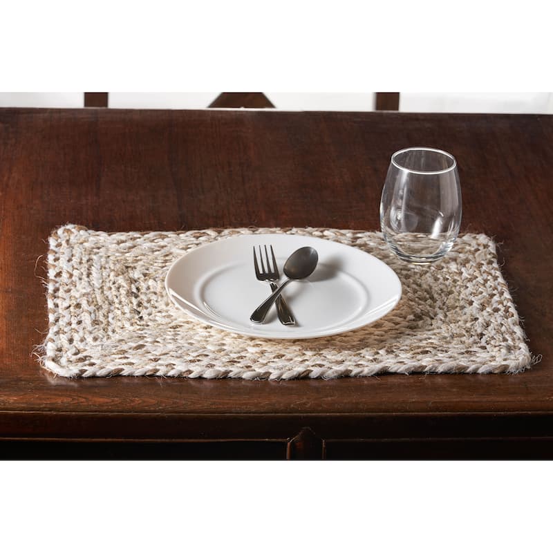 Sevita Jute Interwoven Placemats, Bleach and Natural, Set of Two, 1'1" x 1'7" - 1'-1" X 1'-7"