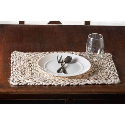 Sevita Jute Interwoven Placemats, Bleach and Natural, Set of Two, 1'1" x 1'7" - 1'-1" X 1'-7"