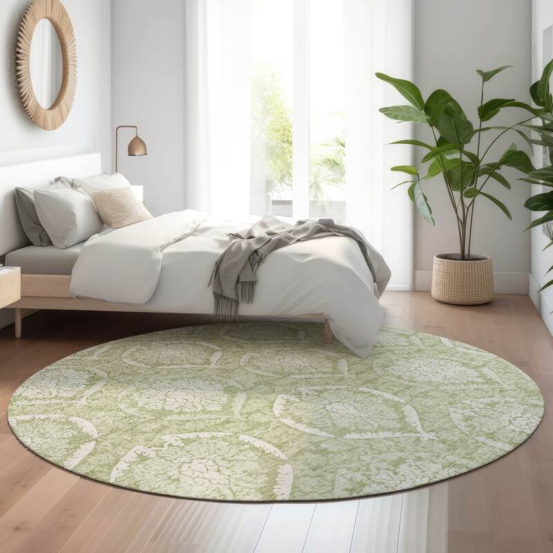 Premium Washable Super Soft Damask Imprints Mayfield Rug - Aloe - 8' x 8' - Round