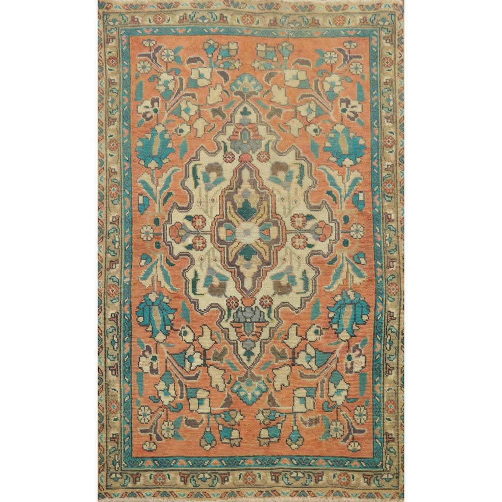 Hand Knotted Oriental 100% Wool Carpet Traditional Medallion Oranges & Rust Tabriz Area Rug - 5' 1'' X 3' 1''