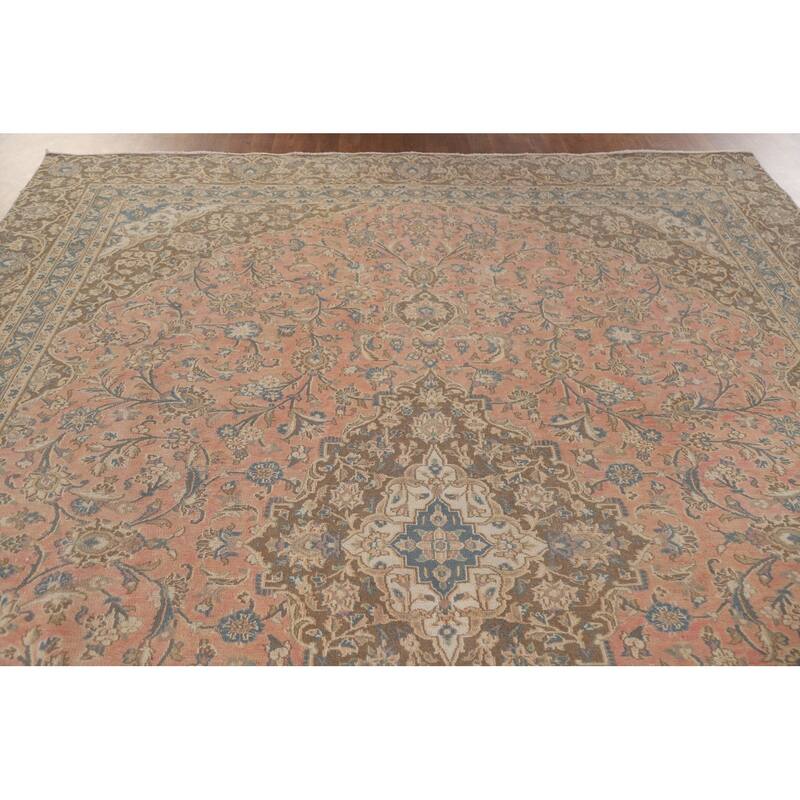 Hand Knotted Oriental 100% Wool Carpet Traditional Floral Pink Mashad Area Rug - 11' 8'' X 8' 4''