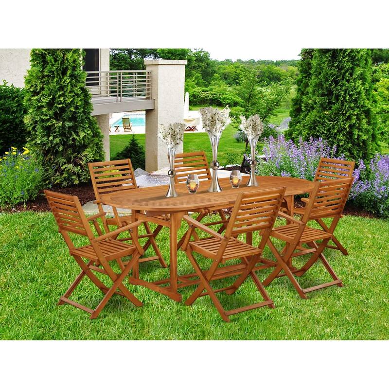 HomeStock 7-Piece Natural Oak Finish Solid Wood Top Dining Table with 6 Chairs with Lattice Back