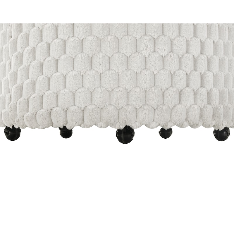 Off White Modern 35" 3D Upholstered Barrel Chair with Easy Moving Wheels and Pillows