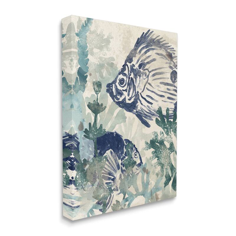 Stupell Abstract Seafloor Fresco Tropical Blue Fish Distressed Coral Canvas Wall Art