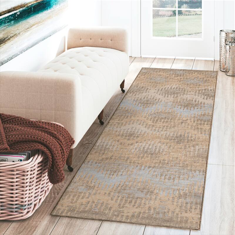 Indoor/ Outdoor Addison Bravado Modern Chevron Washable Area Rug - 2' x 7'6" - Earth