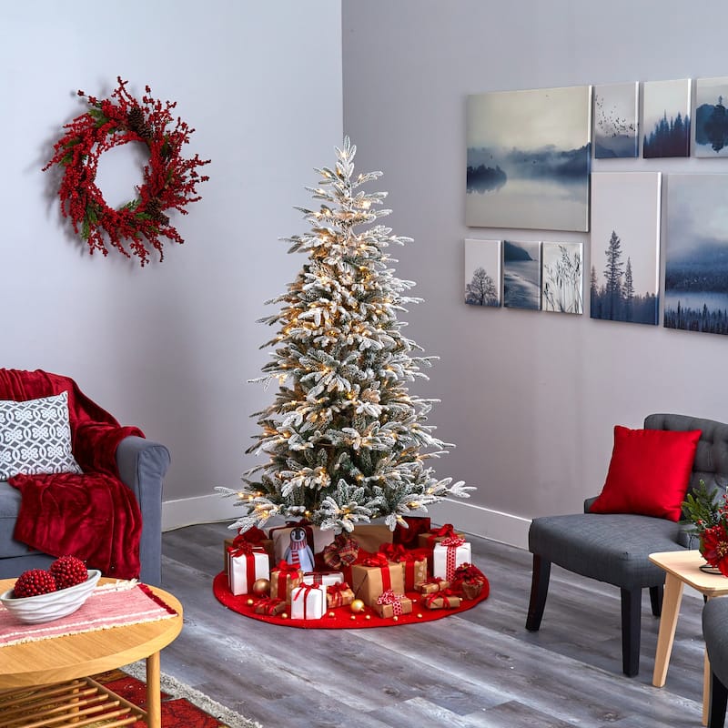 Artificial Christmas Tree 6.5ft Pre-Lit Holiday Spruce Tree with Lights & Branches - Green - 78