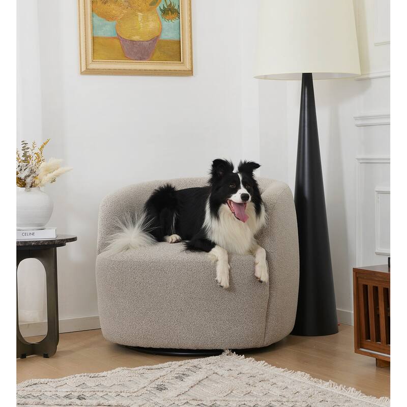 KINWELL 34" Poly Blend Boucle Fabric Upholstered Swivel Armchair