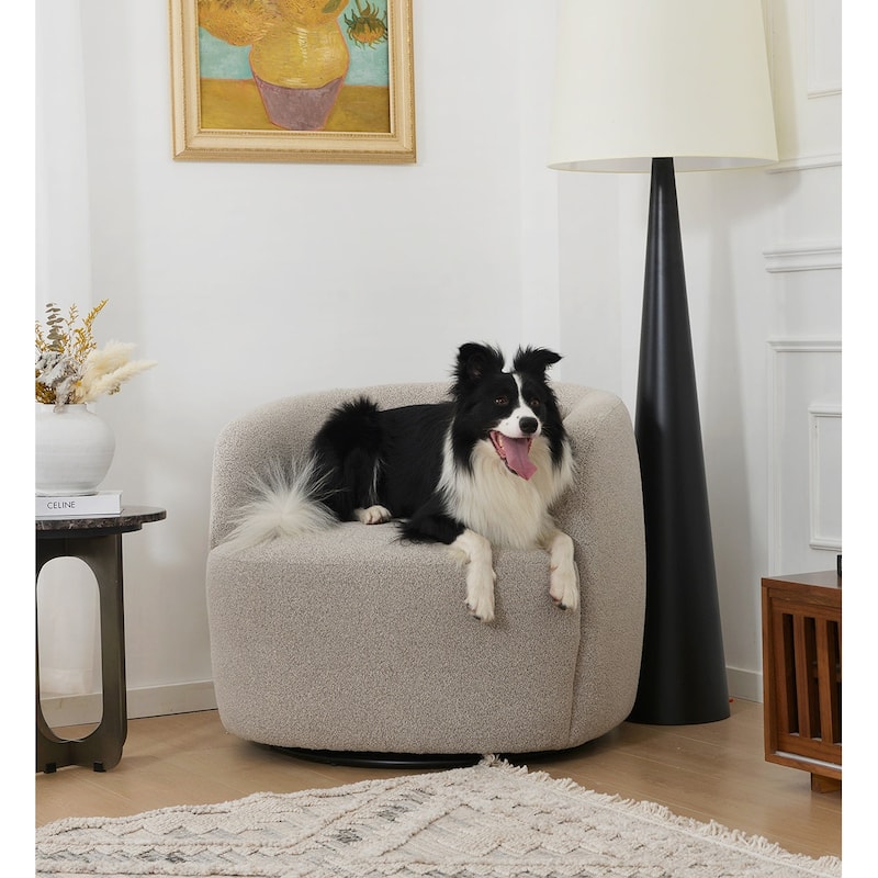 KINWELL 34" Sherpa Swivel Accent Chair Boucle Upholstered Armchair