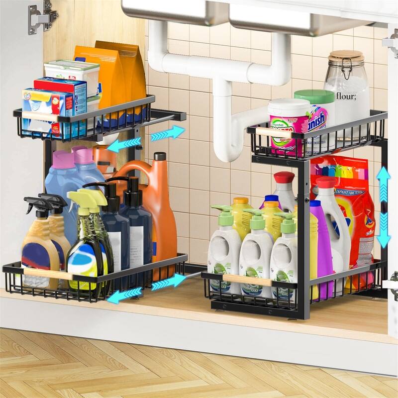 Pull Out Cabinet Organizer - ‎11.4"D x 15.55"W x 13.6"H - Black 2 Pack