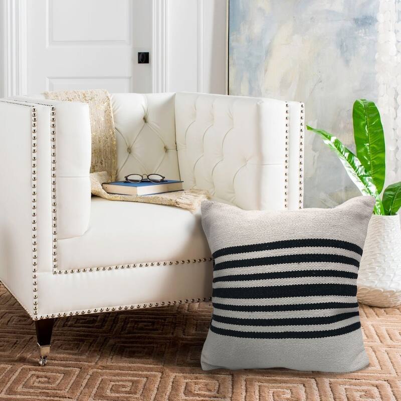 22" Black and White Bold Striped Square Throw Pillow
