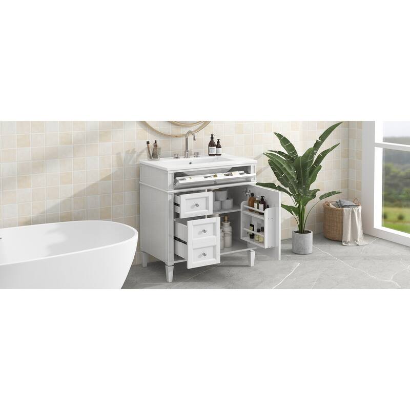 30" Bathroom Vanity Cabinet with Sink, Modern Freestanding Vanity with 2 Storage Drawers, Tip-out Drawer, and Adjustable Shelf