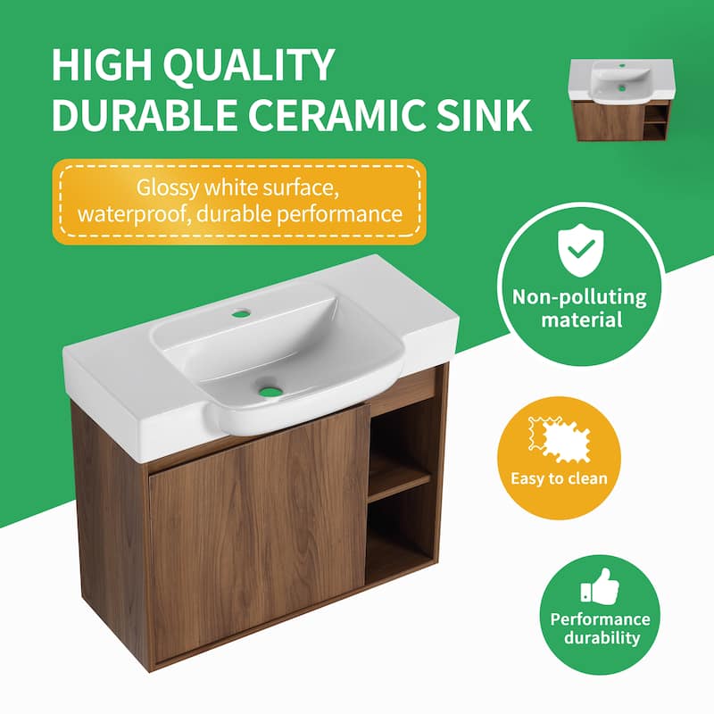 BNK 24"/28" Single Sink Floating Bathroom Vanity with Soft Close Door and Shelf