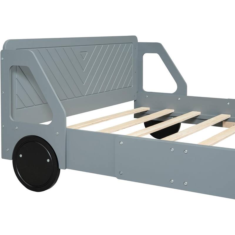 Twin/Full Car Bed for Kids, Car Shaped Platform Bed with Wheels, Headboard and Footboard, Toddler Car Bed Slat Support