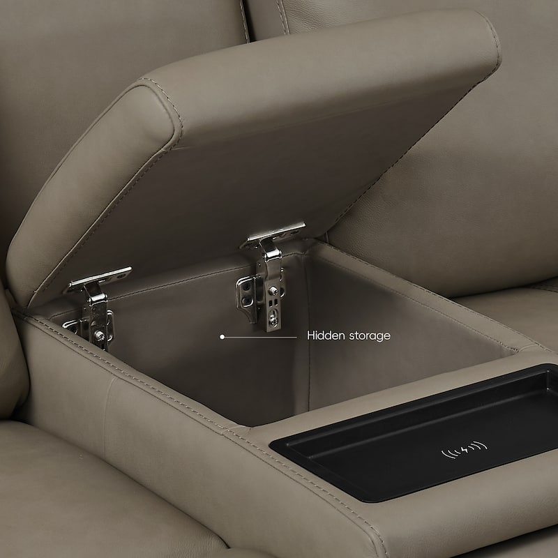 75''W Genuine Leather Triple-Power Loveseat with Wireless Charging & Pop-Out Cupholders