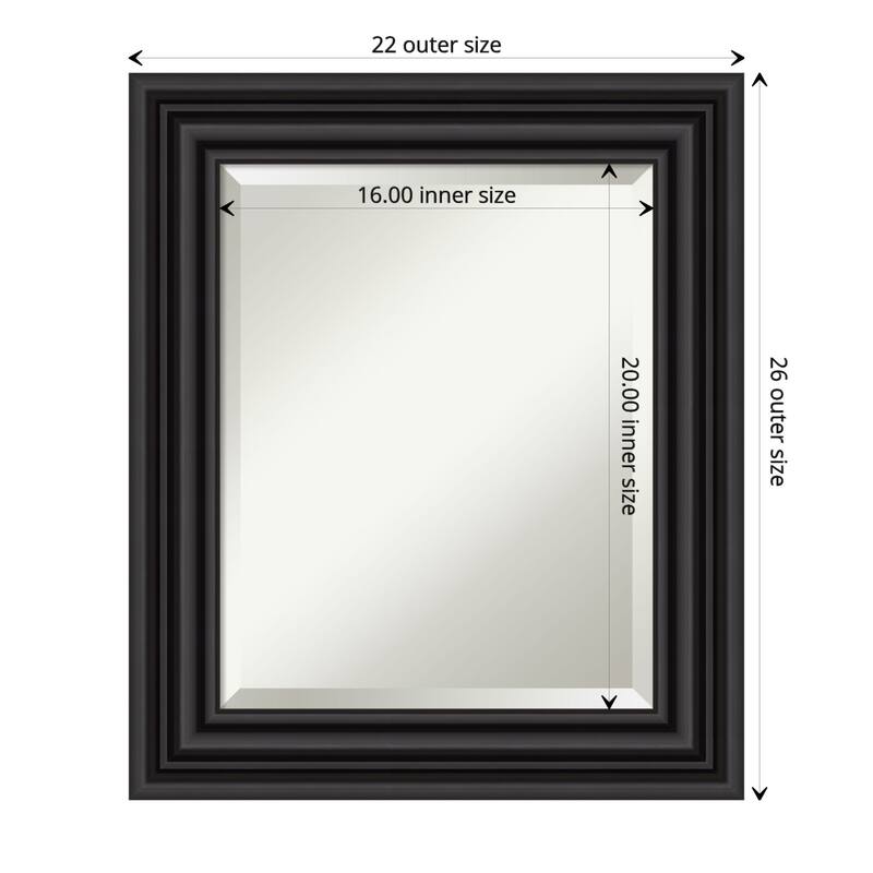 Beveled Bathroom Wall Mirror - Colonial Black Frame - Outer Size: 22 x 26 in