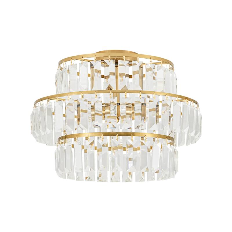4-Light Modern 3-Tier Crystal Flush Mount Ceiling Light - Glamorous Metal Ring Ceiling Fixture for Bedroom
