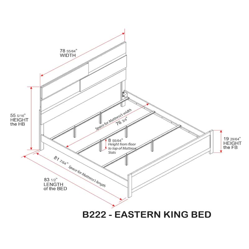 Dawson Light Brown Wood Bed with LED Lighting and Modern Panel Design