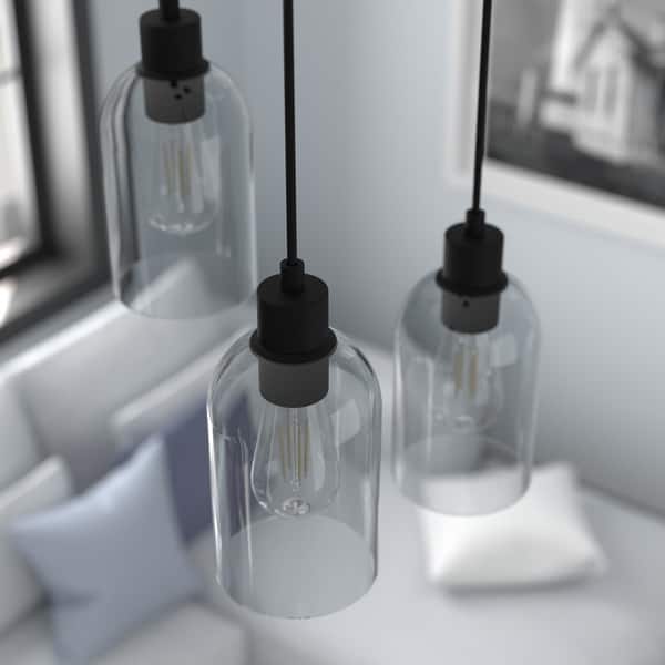 slide 2 of 15, Hunter Lochemeade 1-Light Mini Pendant - Kitchen Island, Dining Room - Modern Farmhouse, Contemporary, Industrial Natural Iron-Smoked Glass