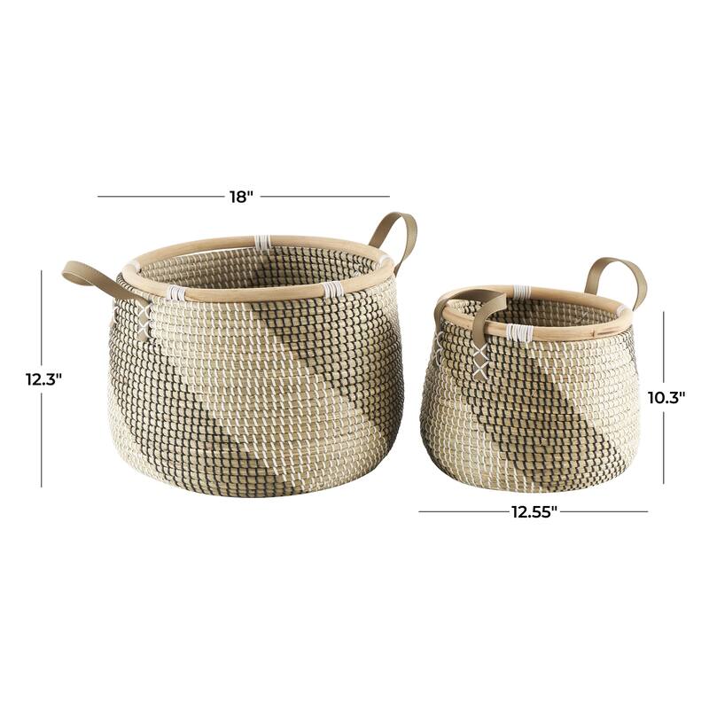 Seagrass Handmade Diagonal Striped Decorative and Functional Storage Basket - Set of 2 Brown - Roche River Decor