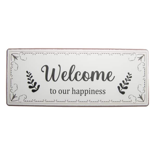 slide 2 of 4, Metal Wall Sign Welcome To Our Happiness - Set of 2