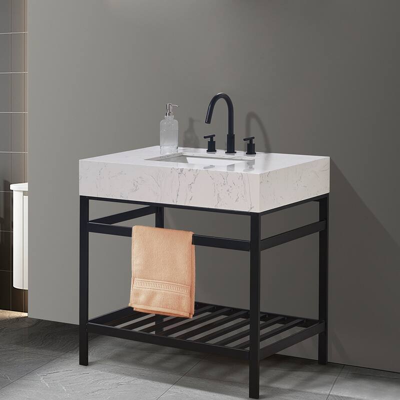 Altair Merano Stainless Steel Vanity Console with Stone Countertop, no Mirror