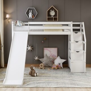Twin Size Loft Bed with Storage and Slide - Bed Bath & Beyond - 34827338