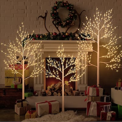 4 & 5 & 6FT Pre-lit Artificial Birch Tree Set with LED Lights,3 Pieces - 3FT+4FT+5FT