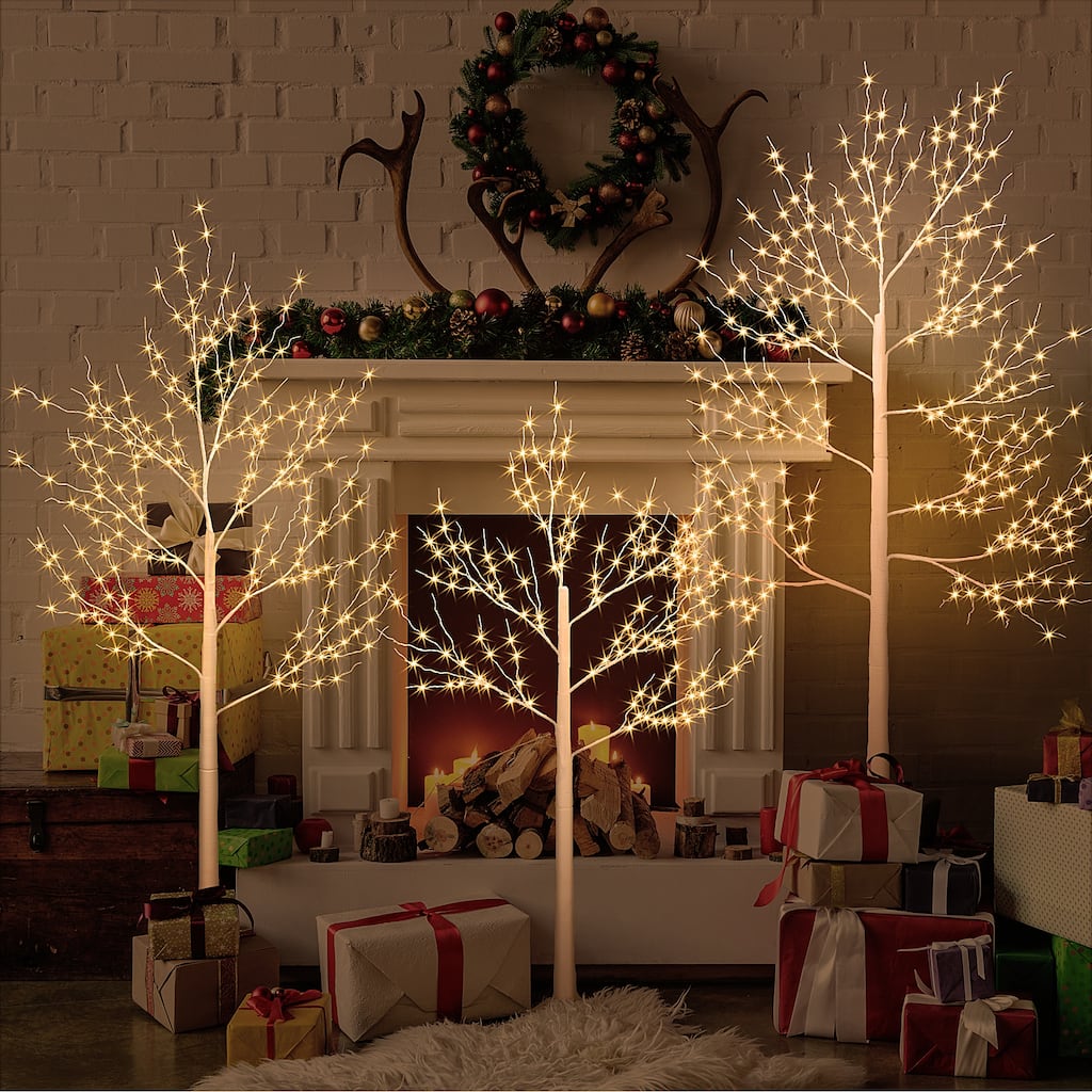 4 & 5 & 6FT Pre-lit Artificial Birch Tree Set with LED Lights,3 Pieces - 3FT+4FT+5FT