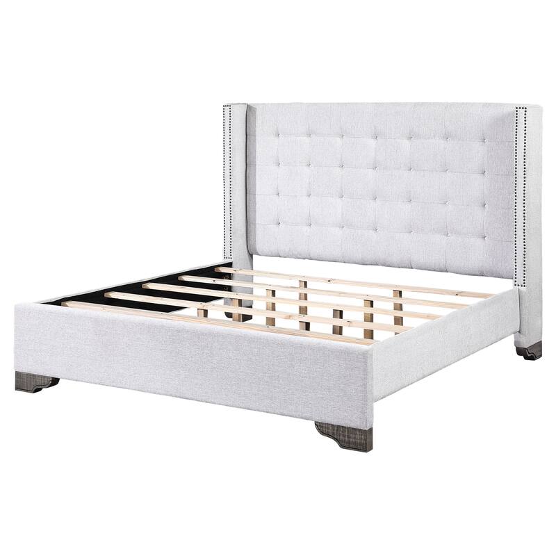 Imanni Tan Upholstered Bed with Tufted Headboard