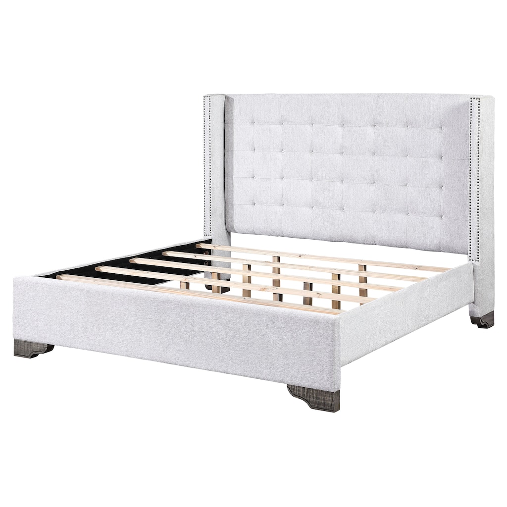 Imanni Tan Upholstered Bed with Tufted Headboard