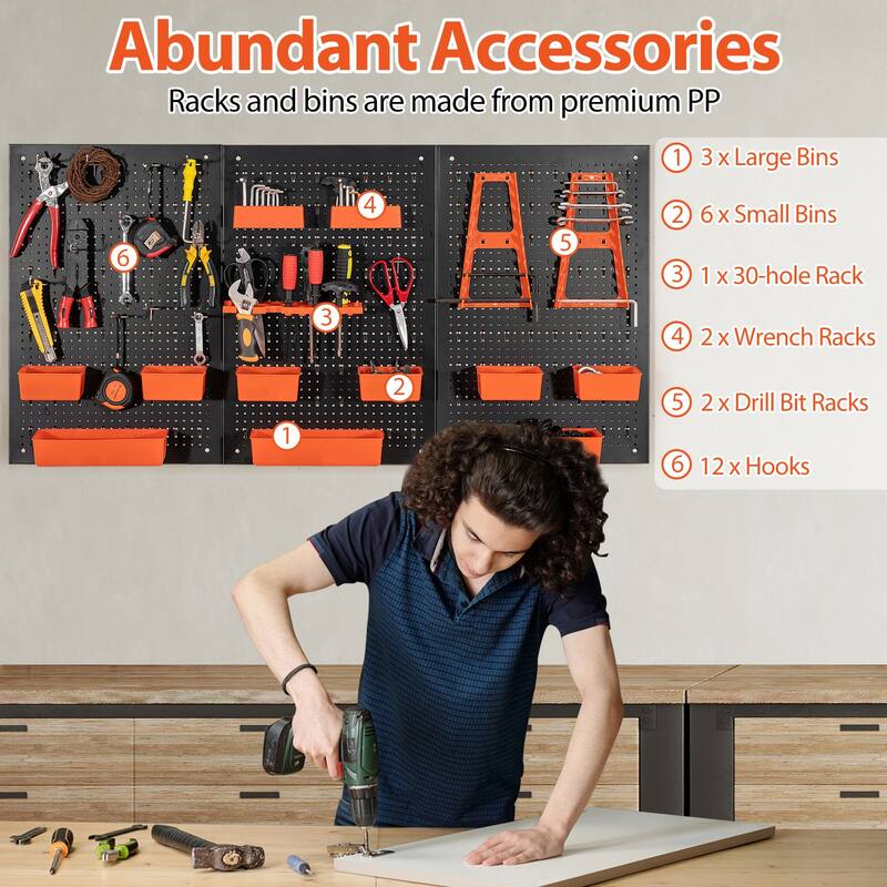 Gymax Pegboard Wall Organizer 9-Bin Parts Rack Organizer w/ Hammer