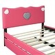 preview thumbnail 10 of 15, Full Size Upholstered Platform Bed with Trundle and Heart Shaped Decoration in Dark Pink