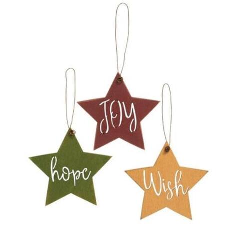 3/Set Cutout Christmas Words Star Ornaments - 3.5" in diameter.