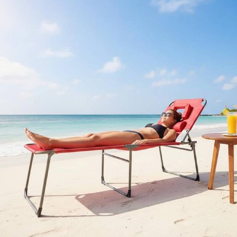 Tanning Chair with Face Hole, Folding Beach Lounge Chair for Outdoor Backyard Poolside,Beach, Patio