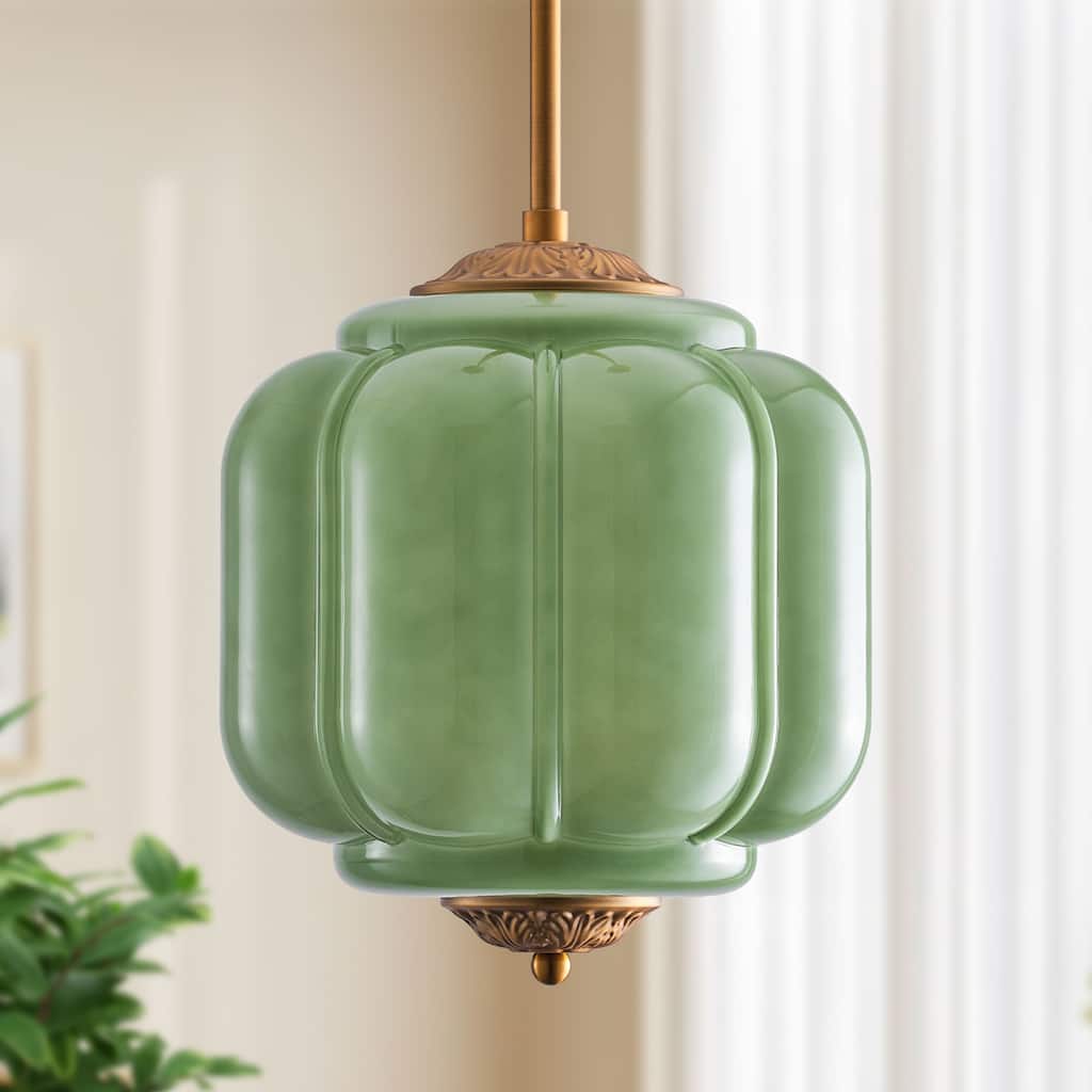 Starsky 1-Light Retro Pumpkin Shaped Glass Pendant Light - Green