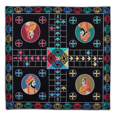 Novica Handmade Game Of Royals At Night Embroidered Cotton Ludo Game