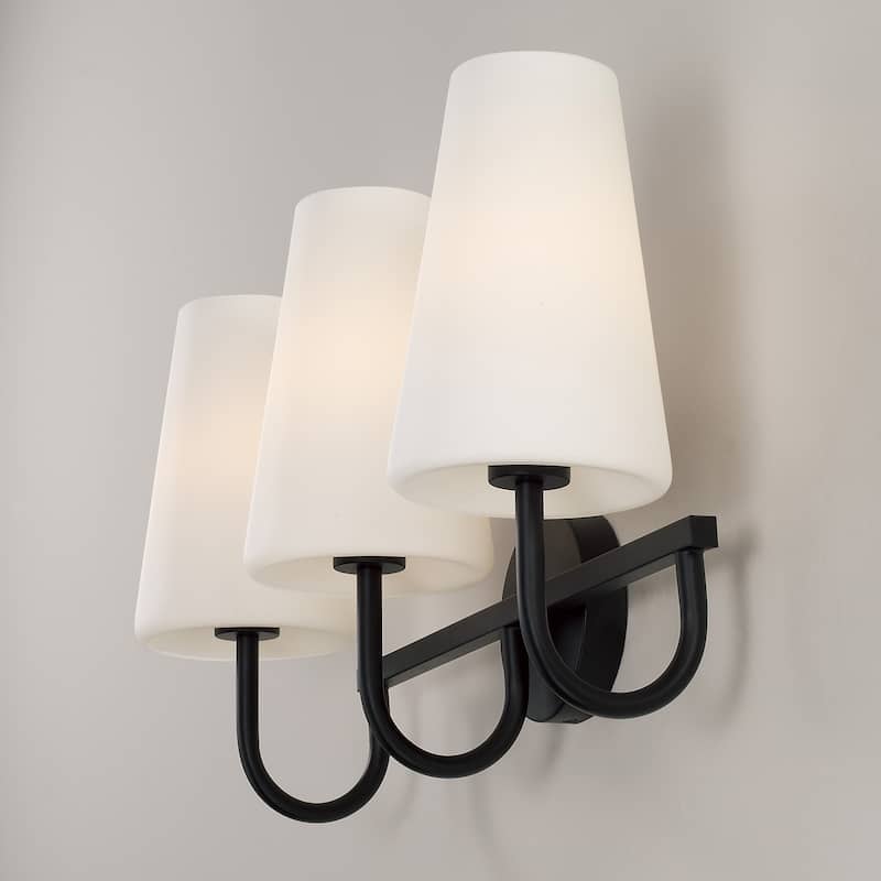 24" W x 14.5" H 3-Light Vanity with Tapered Soft White Glass - 24"W x 13.25"H x 8"E
