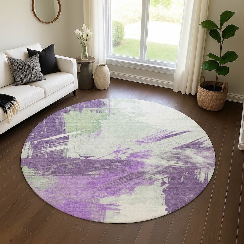 Premium Washable Super Soft Modern Brushstrokes Mayfield Rug - Purple - 8' x 8'