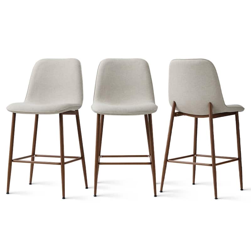 26" Seat Height Upholstered Counter Height Bar Stools with Walnut Metal Leg (Set of 3)