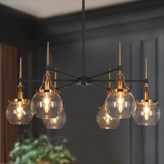 Beta Modern 6-Light Black Gold Glass Wheel Chandelier for Dining Living Room - 27.6'' Dia. x 12.6'' H