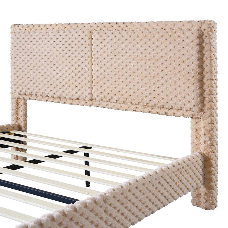 Roomfitters Queen Modern Plush Upholstered Bed Frame, Soft Padded Backrest