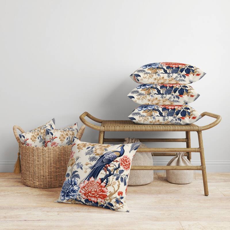 Peacock Panache Faux Suede Reversible Throw Pillow Beige and Grey