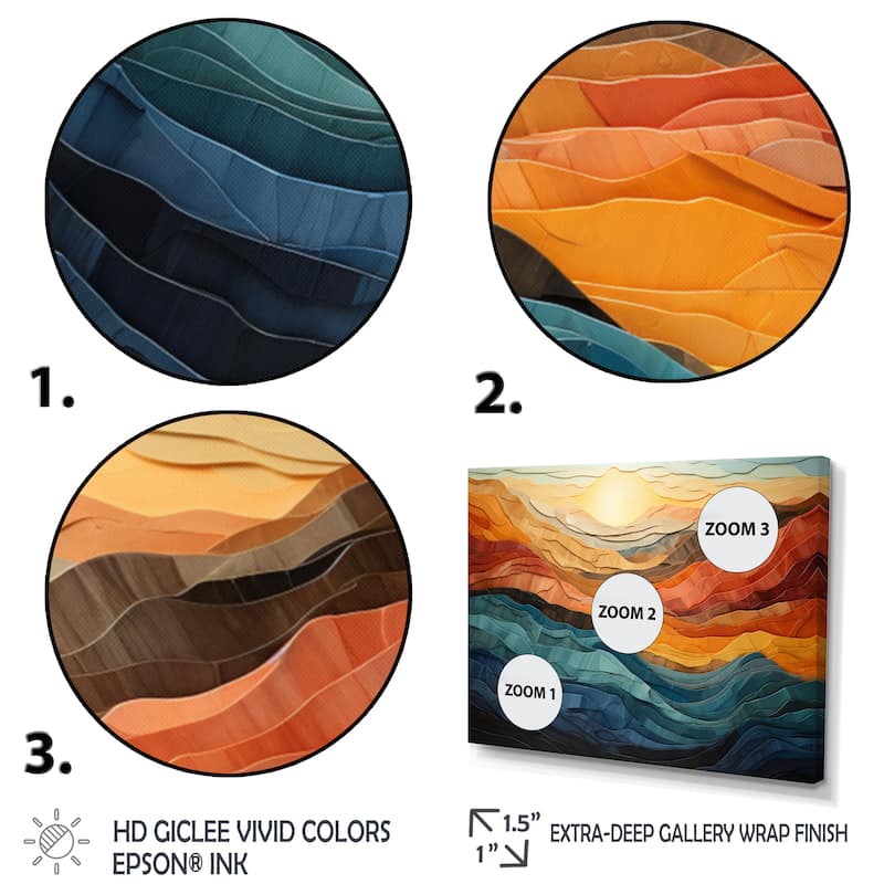 Designart "Coral Teal Bold Mountains Landscape" Modern Canvas Wall Art