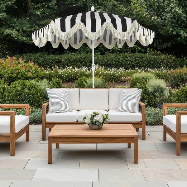 bohemian patio umbrella Boho Macrame Parasol White, D245 x H245 Centimeters or poolside areas. Collins Bohemian Fringe Outdoor Patio