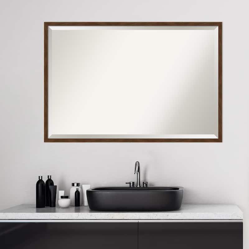 Beveled Wood Bathroom Wall Mirror - Carlisle Brown Narrow Frame - Carlisle Brown Narrow