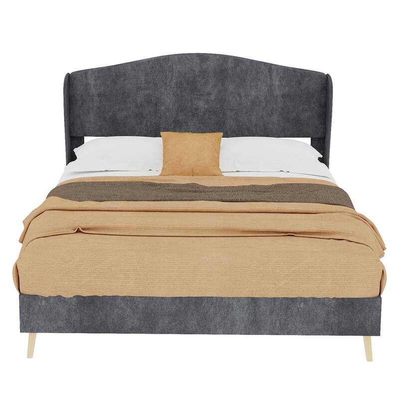 Modern Luxurious Full Size Velvet Upholstered Platform Bed, With Tufted Headboard