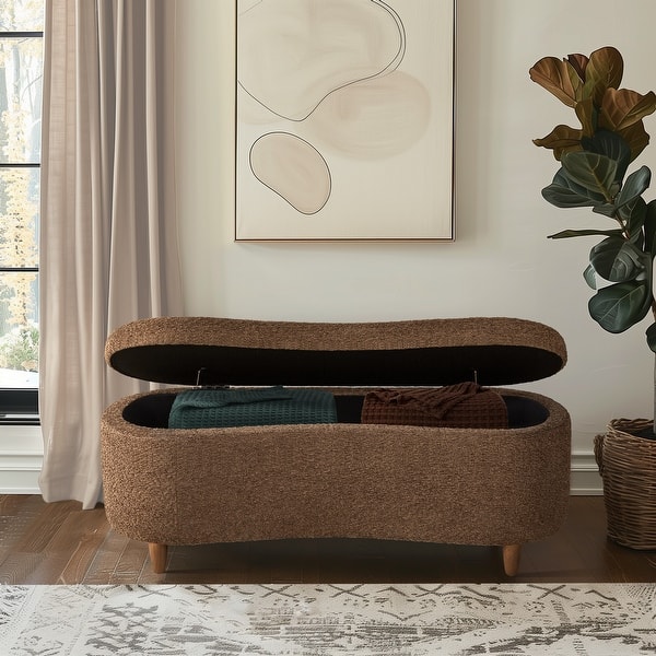 INK+IVY Bailey Taupe Boucle Flip Top Storage Bench - On Sale - Bed 